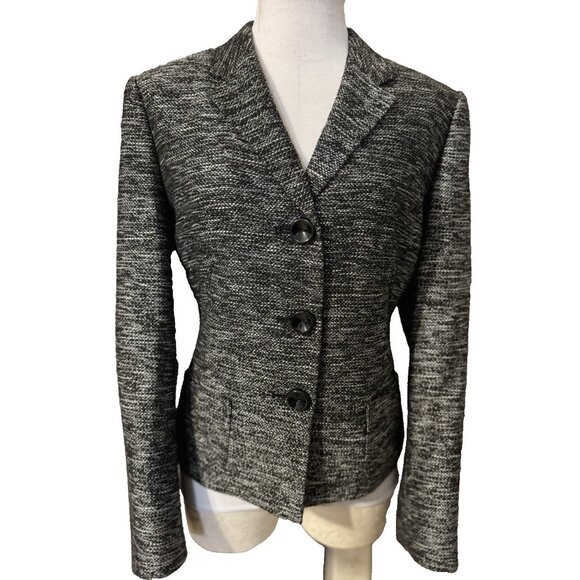 Kasper Suit Jacket Blazer 14 Black Metallic Gold Fleck Classic 3 Button Stretch - Picture 1 of 11